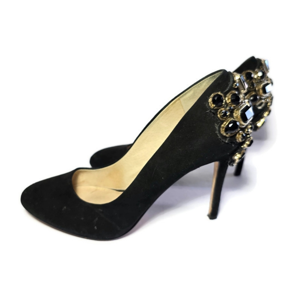 Louise et Cie Black Crystal Heels Stiletto Pumps Round Toe Sz 8.5 - Picture 4 of 16